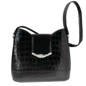 BRIGHTON Vintage Black Croc Leather Crossbody Bag
